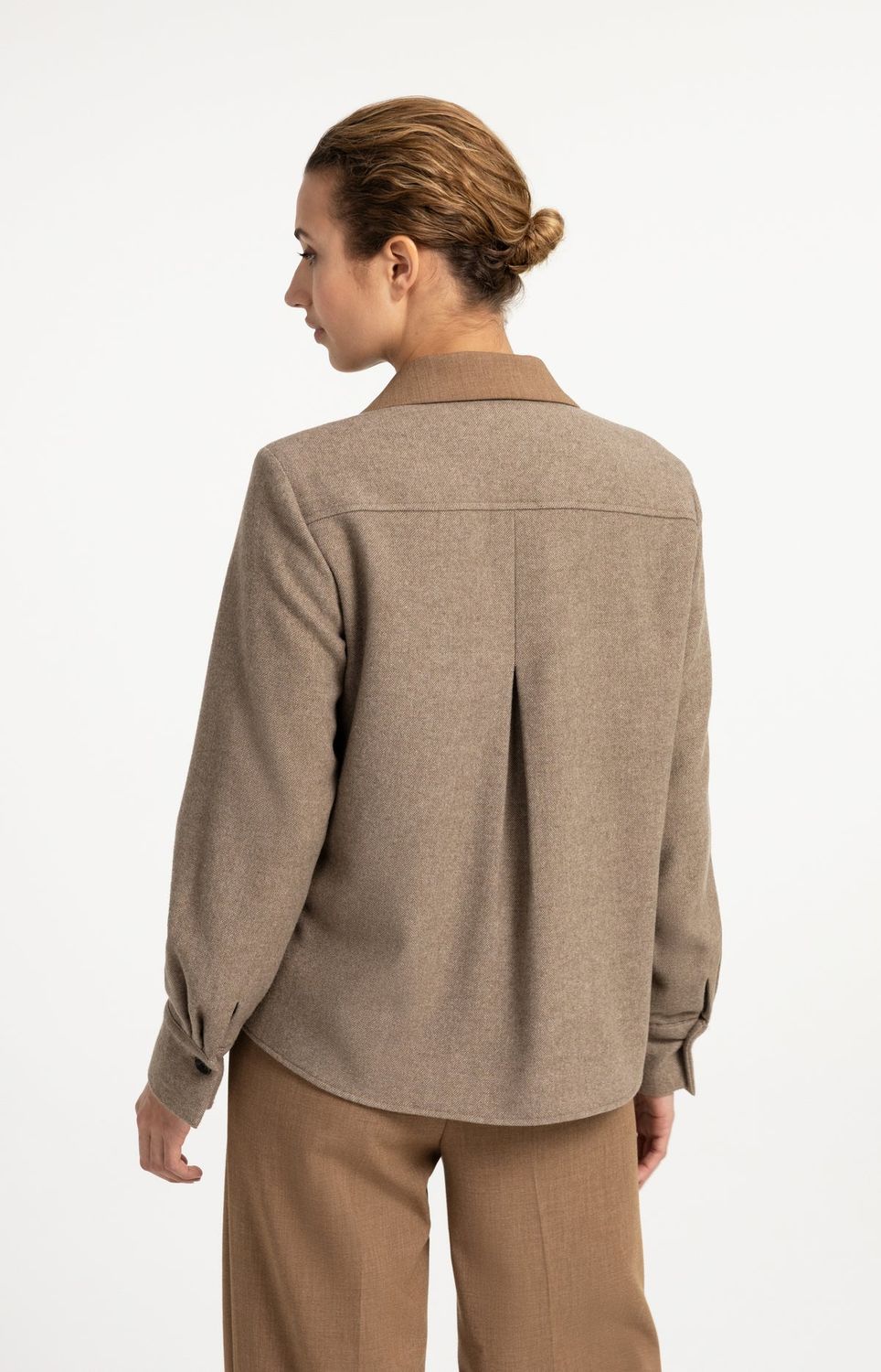 Blazer with Contrast Fabric and Loose Fit - Otter Brown Melange