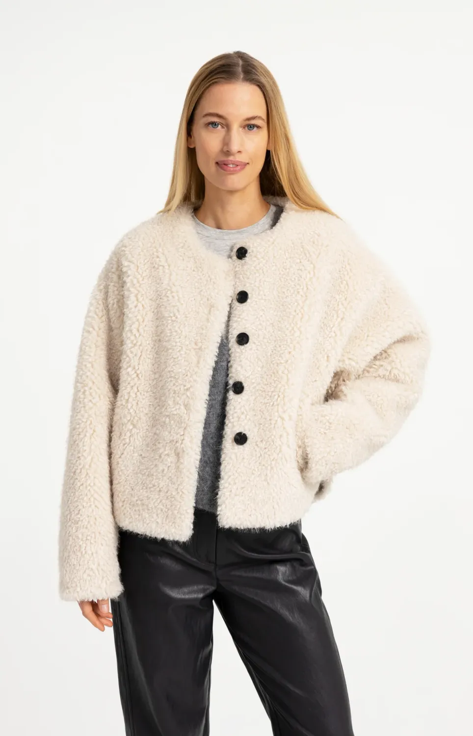 Oversized Faux Fur Short Jacket - Bleached Sand Beige