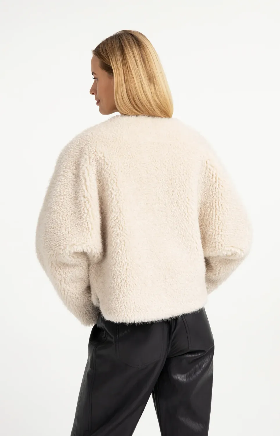 Oversized Faux Fur Short Jacket - Bleached Sand Beige