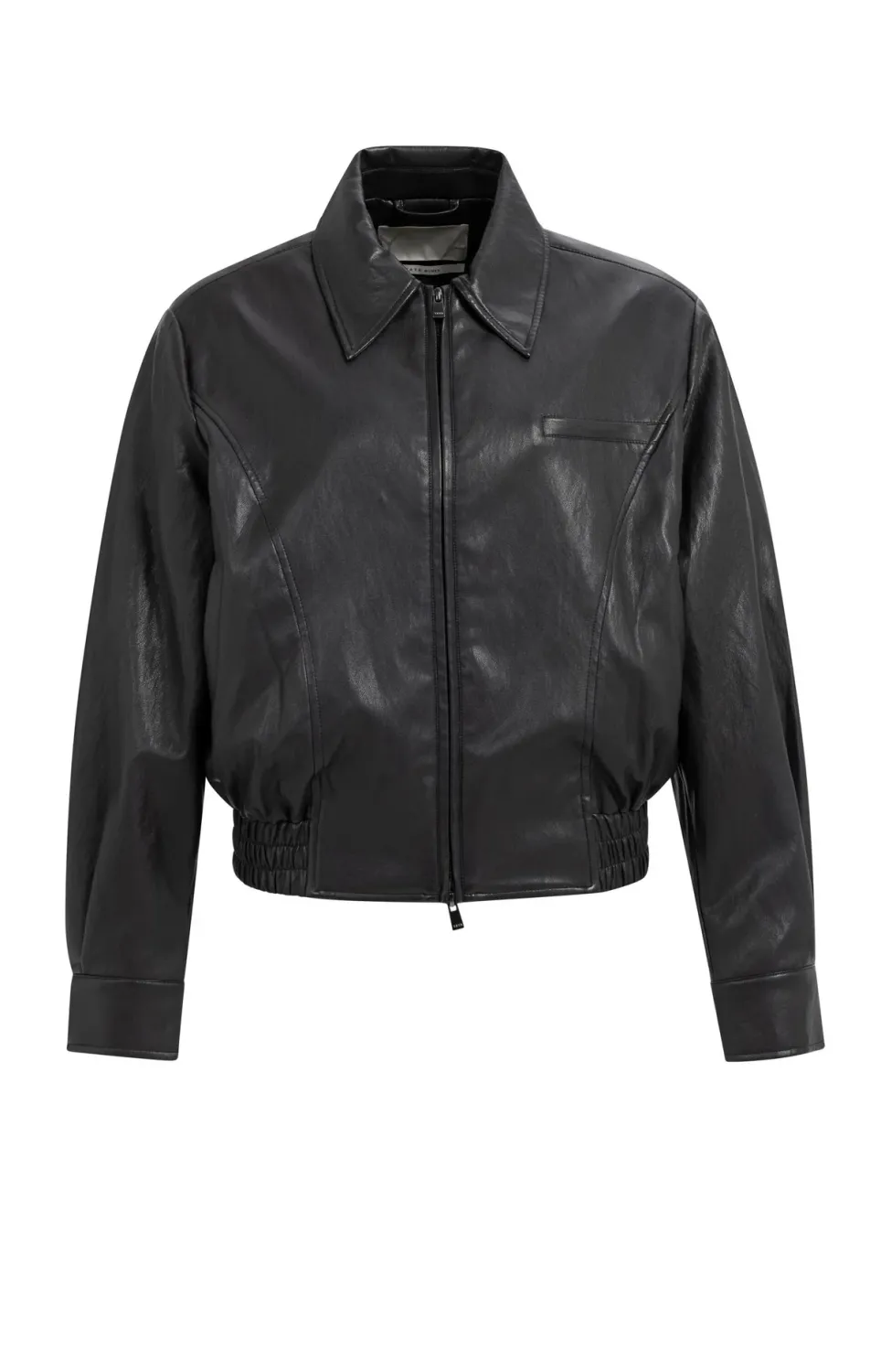 Cropped Faux Leather Jacket - Hole Black