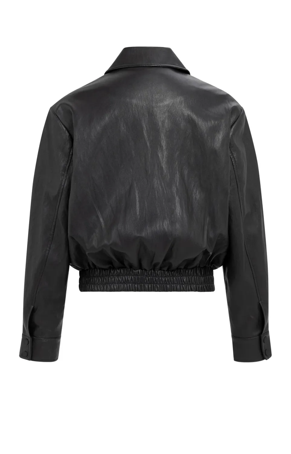 Cropped Faux Leather Jacket - Hole Black
