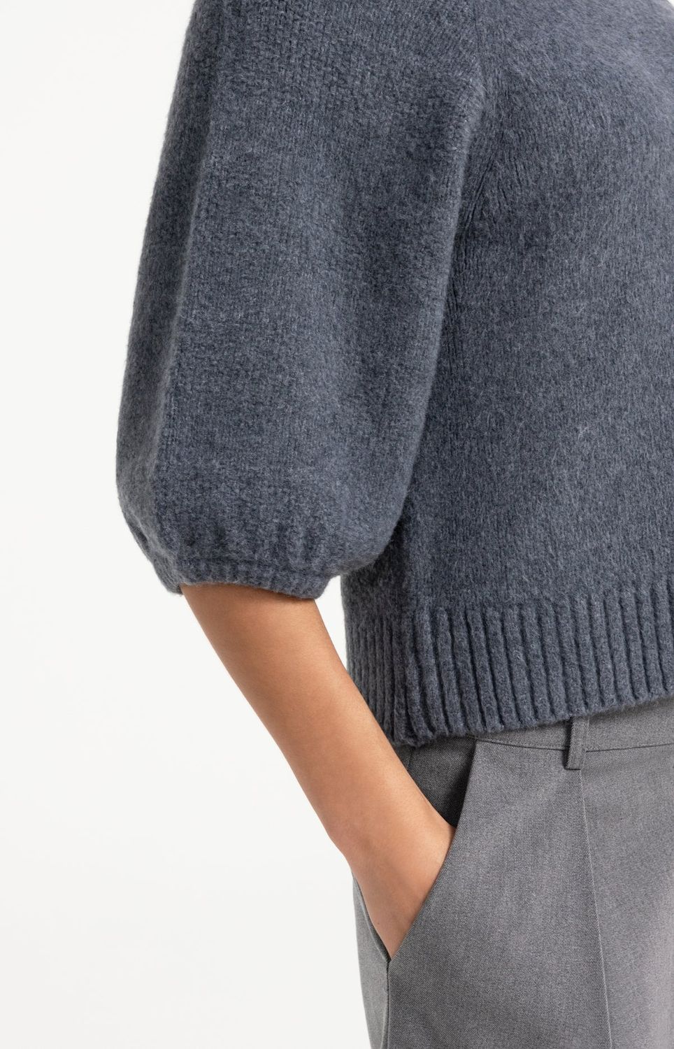 Knitted Sweater with Balloon Sleeves - Arctic Seal Grey Melange