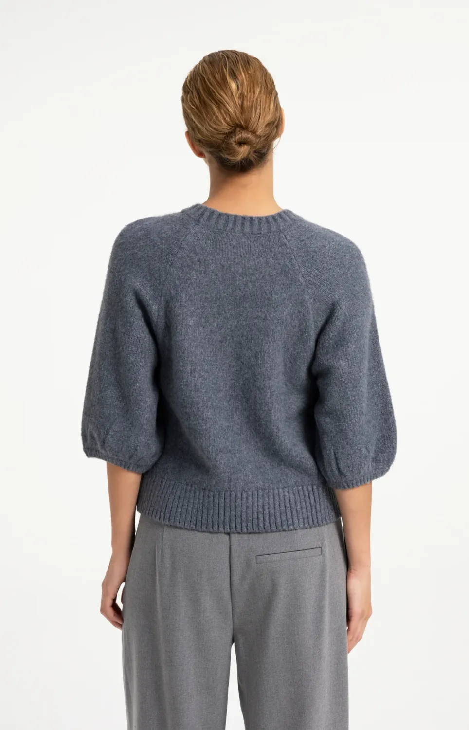 Knitted Sweater with Balloon Sleeves - Arctic Seal Grey Melange