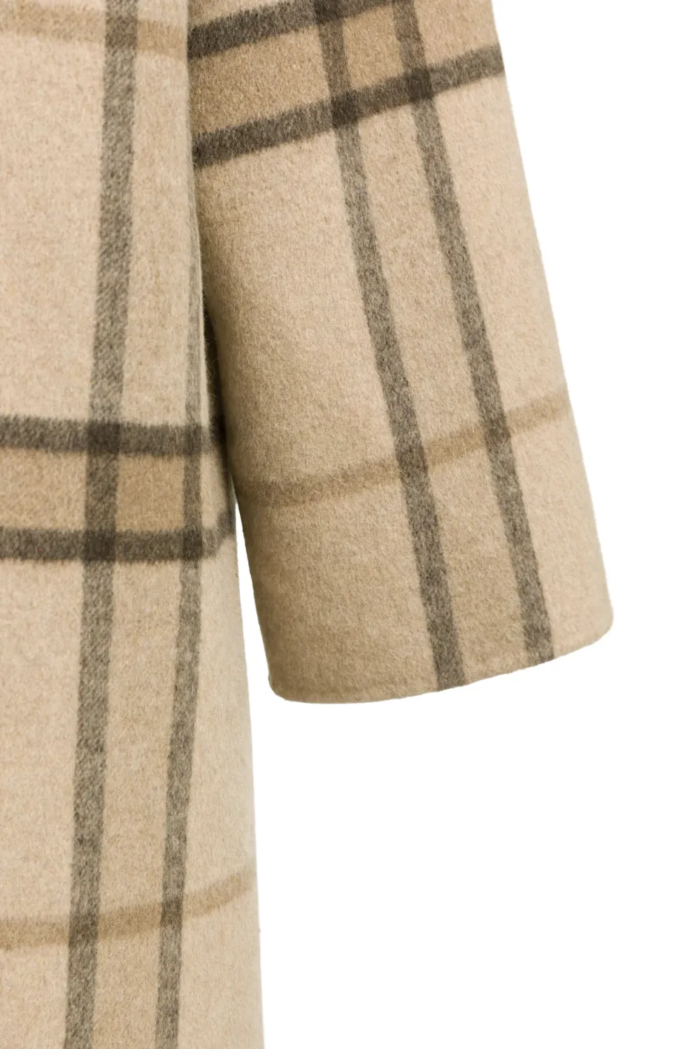 Long Woven Wool Mix Check Coat - Cornstalk Brown Dessin