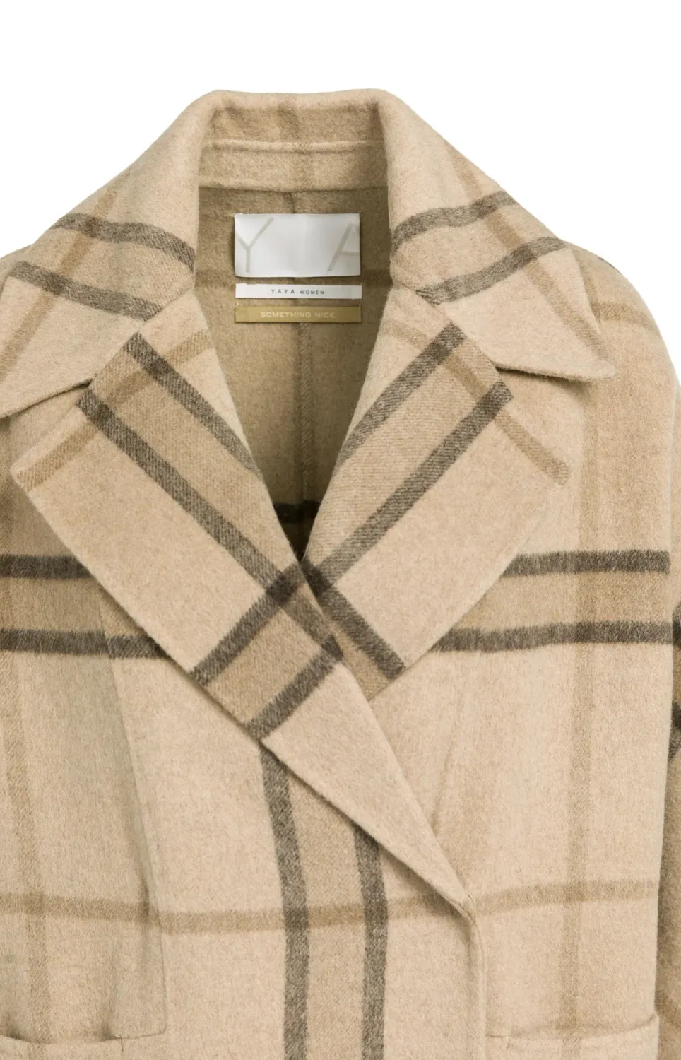 Long Woven Wool Mix Check Coat - Cornstalk Brown Dessin