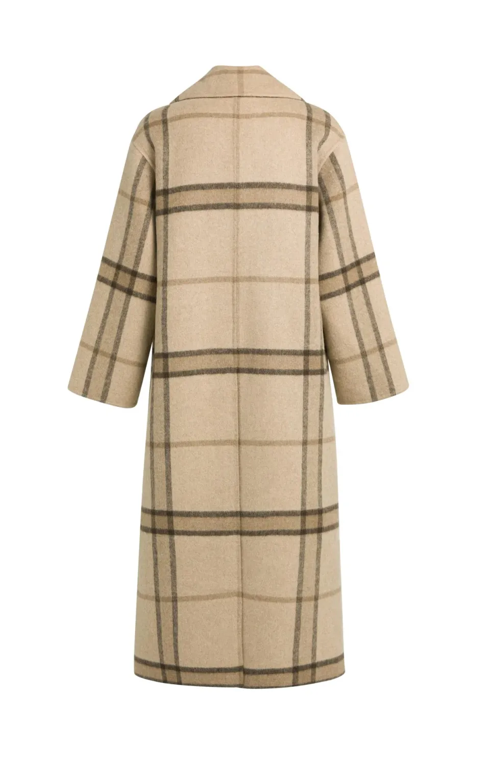 Long Woven Wool Mix Check Coat - Cornstalk Brown Dessin