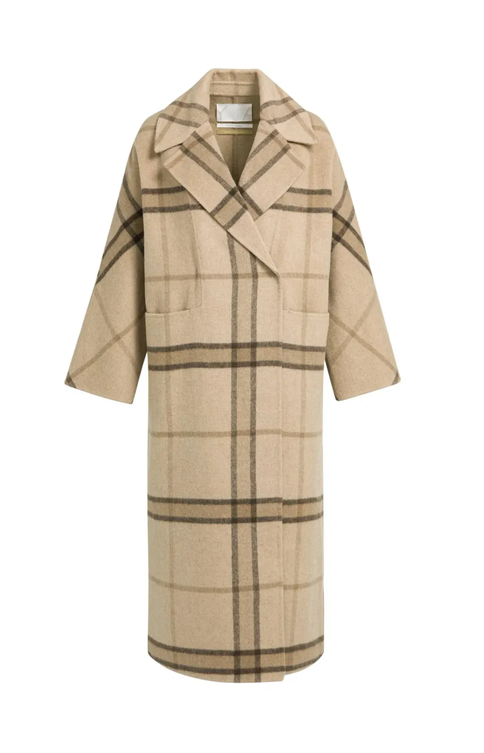 Long Woven Wool Mix Check Coat - Cornstalk Brown Dessin
