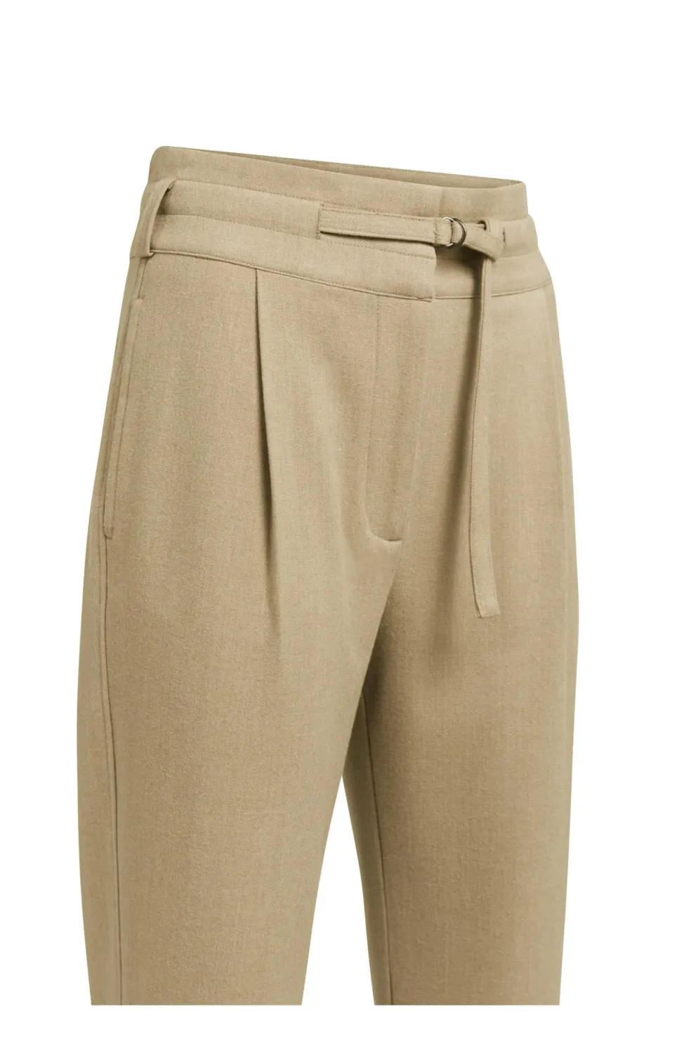 High-Waist Trousers with Belt Detail - Cornstalk Brown Melange