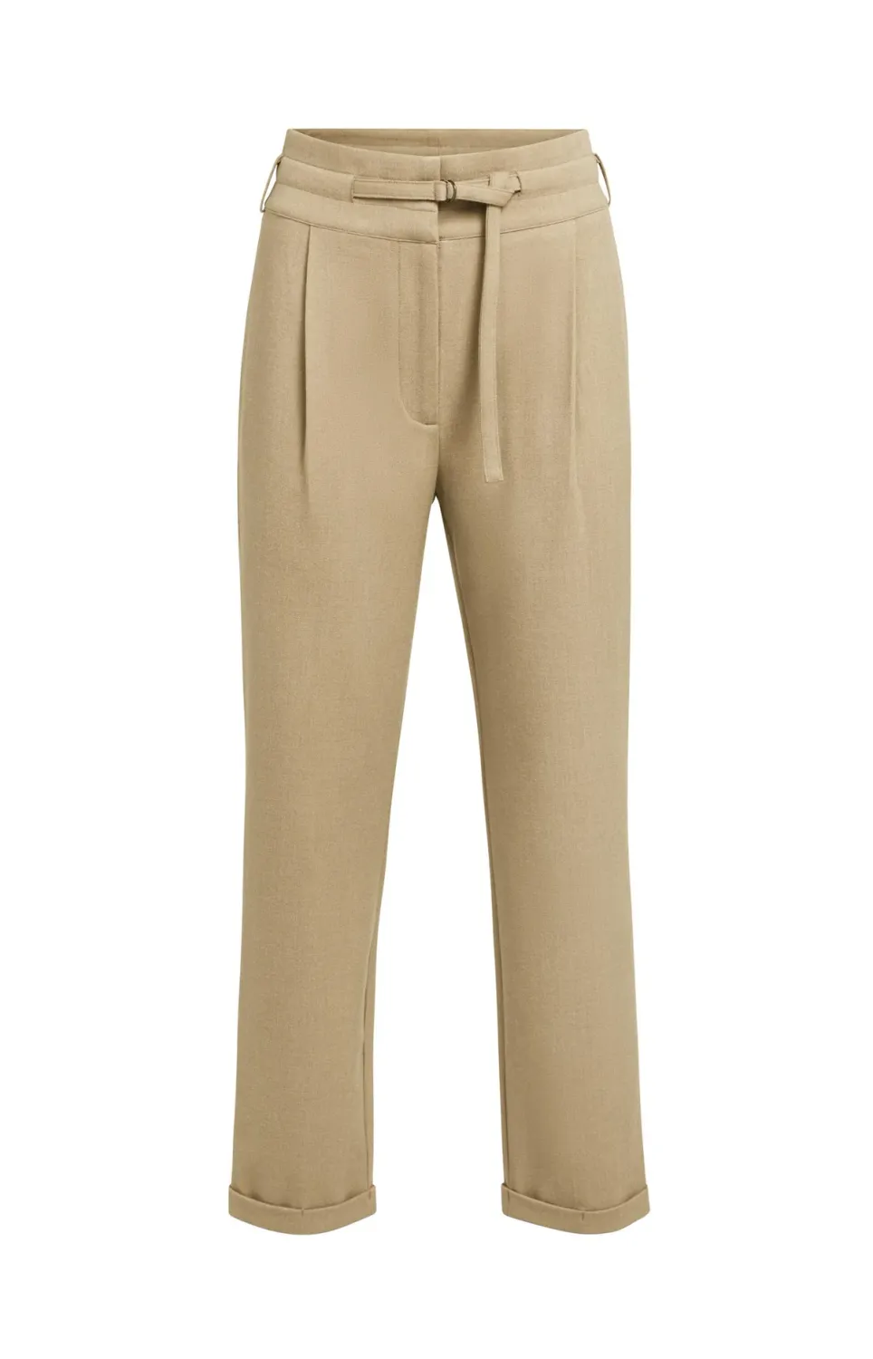High-Waist Trousers with Belt Detail - Cornstalk Brown Melange