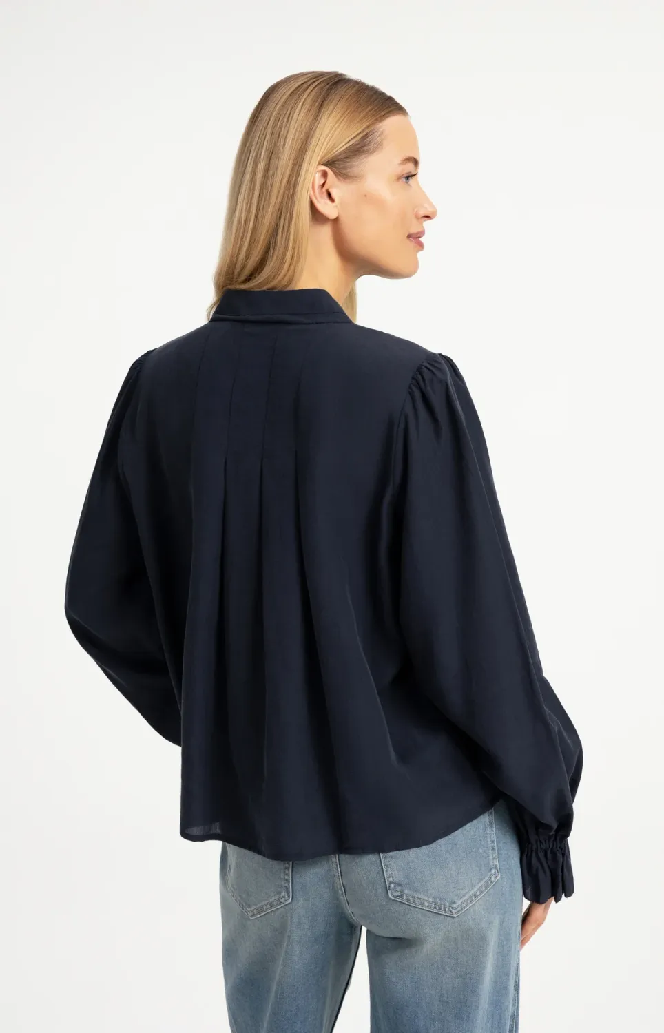 Sheer Blouse with Pleated Details - Cat Black