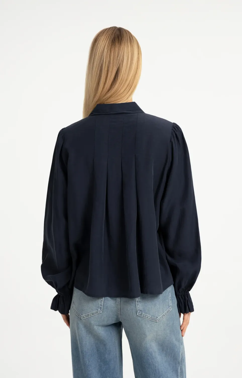 Sheer Blouse with Pleated Details - Cat Black