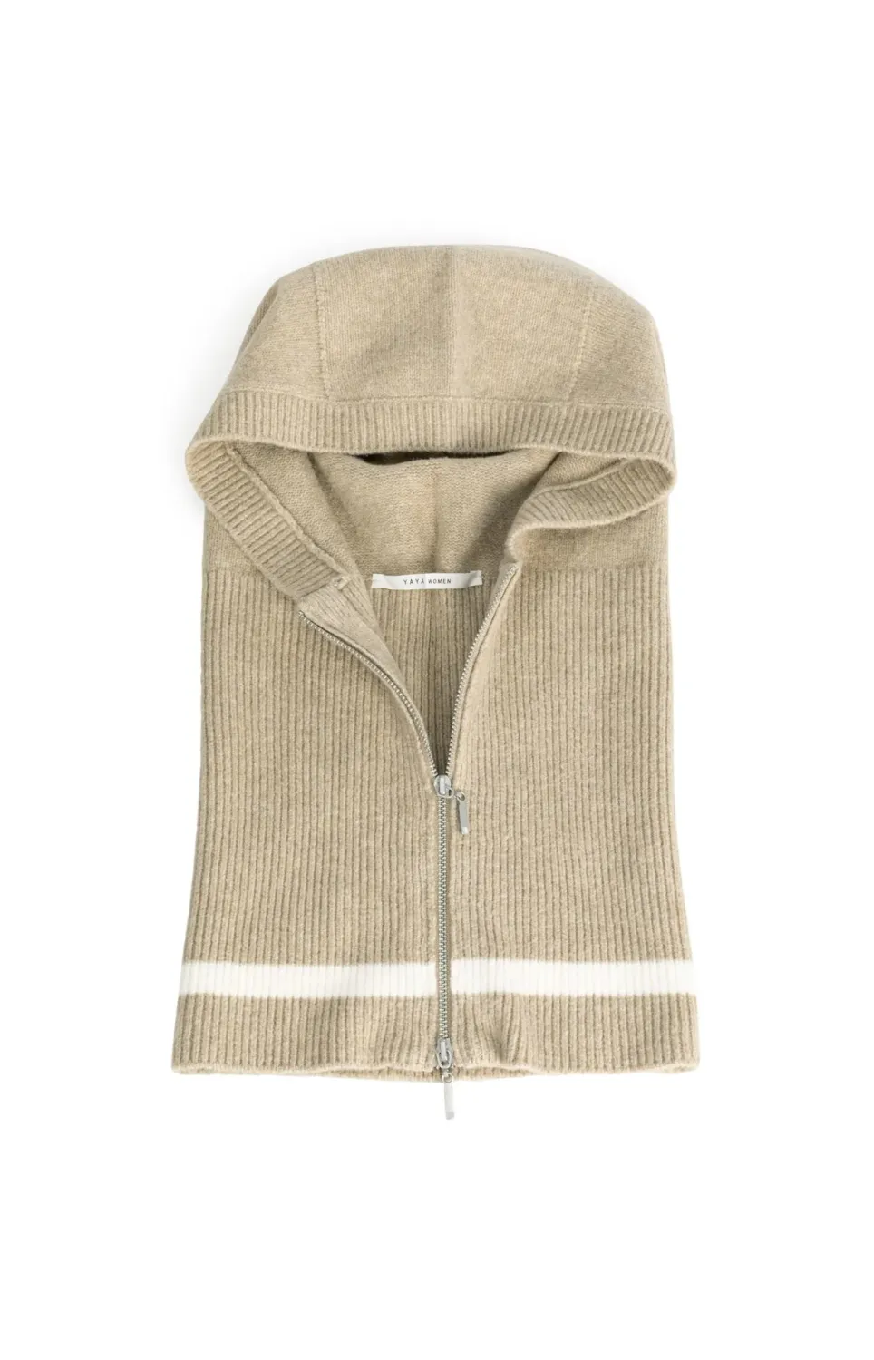Knitted Hooded Snood with Zipper - Pure Cashmere Grey Melange