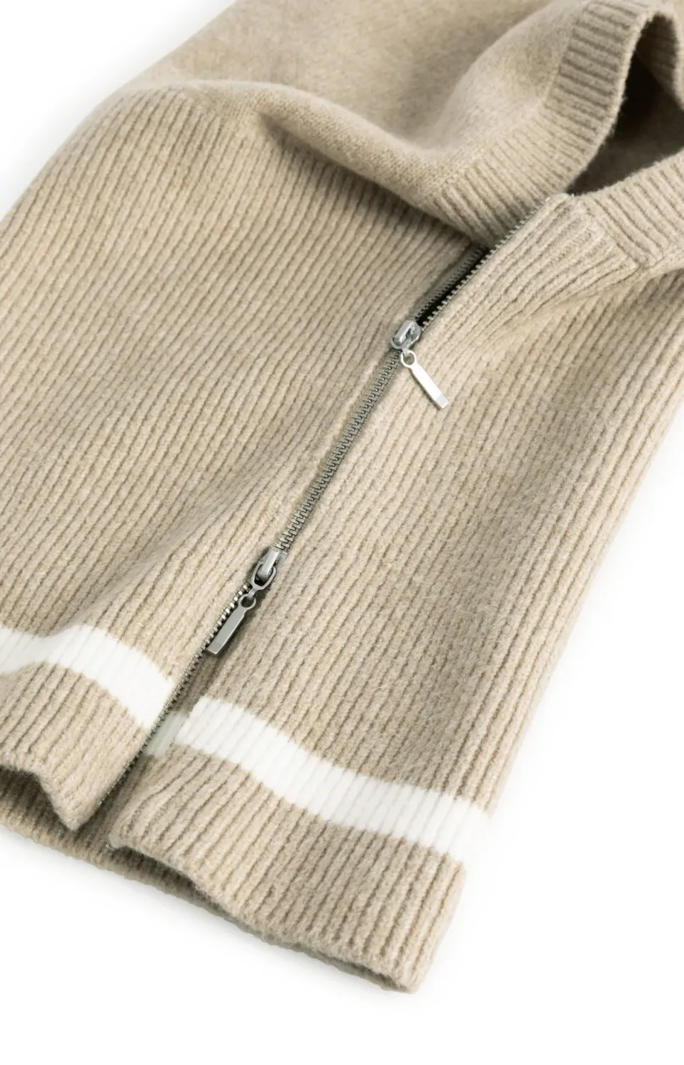 Knitted Hooded Snood with Zipper - Pure Cashmere Grey Melange