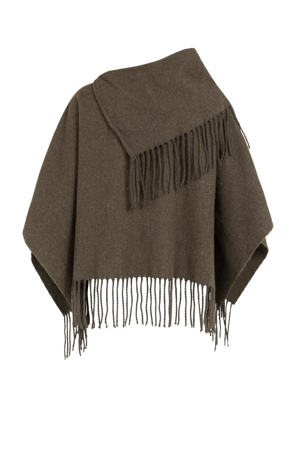 Poncho with High Neck and Twisted Fringes - Slate Black Brown
