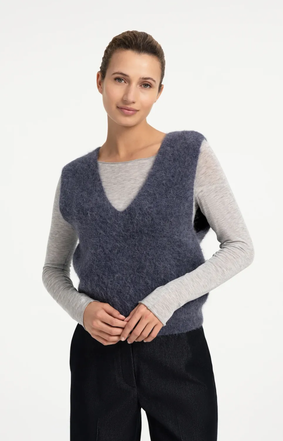 Soft Knit Spencer with Deep V-Neck - Odyssey Gray Melange