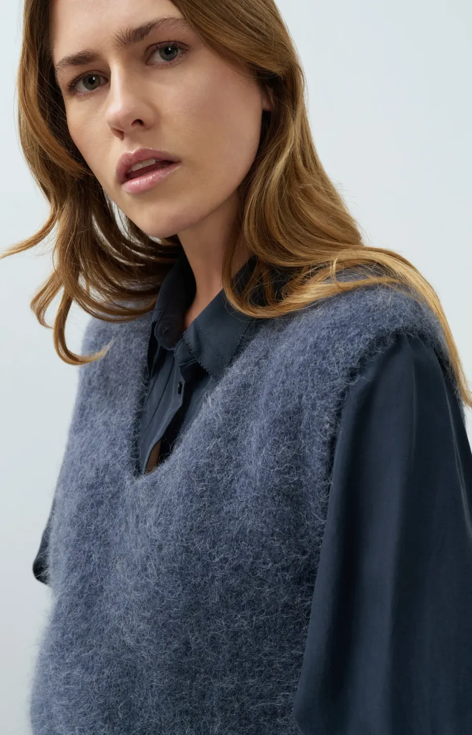 Soft Knit Spencer with Deep V-Neck - Odyssey Gray Melange
