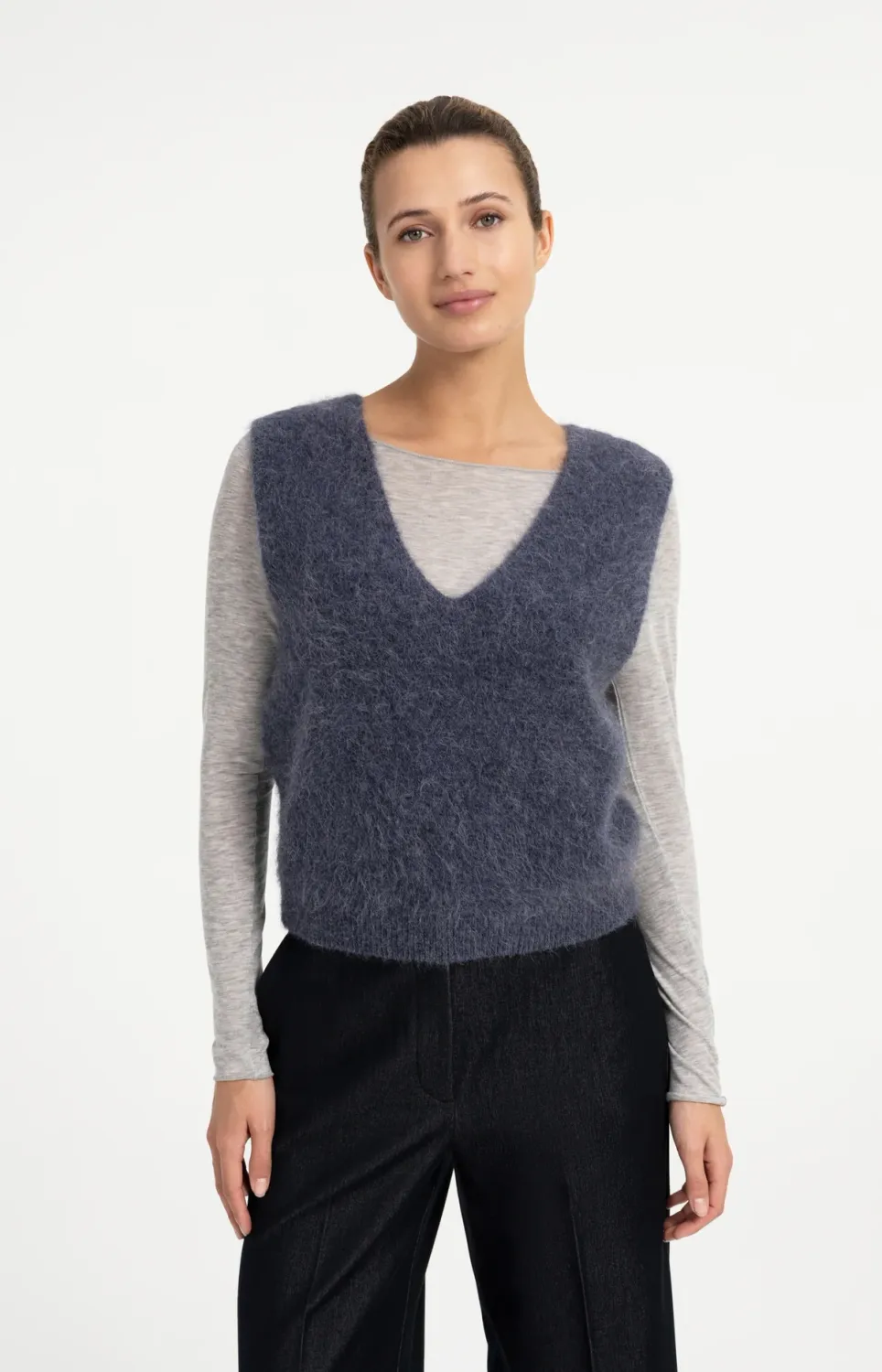 Soft Knit Spencer with Deep V-Neck - Odyssey Gray Melange