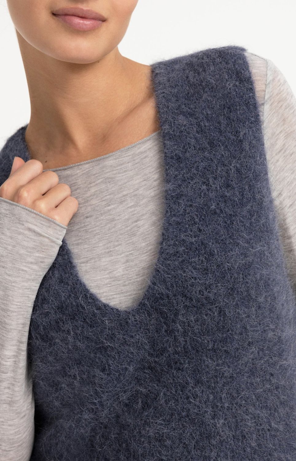 Soft Knit Spencer with Deep V-Neck - Odyssey Gray Melange