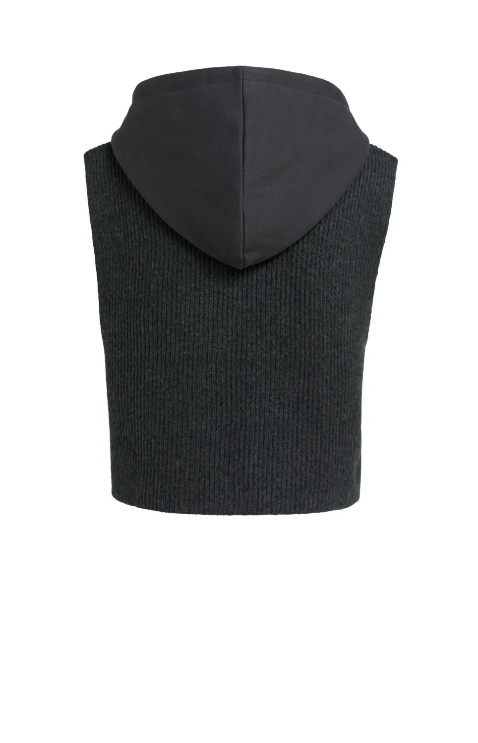 Sleeveless Knitted Top with Jersey Hood - Hole Black