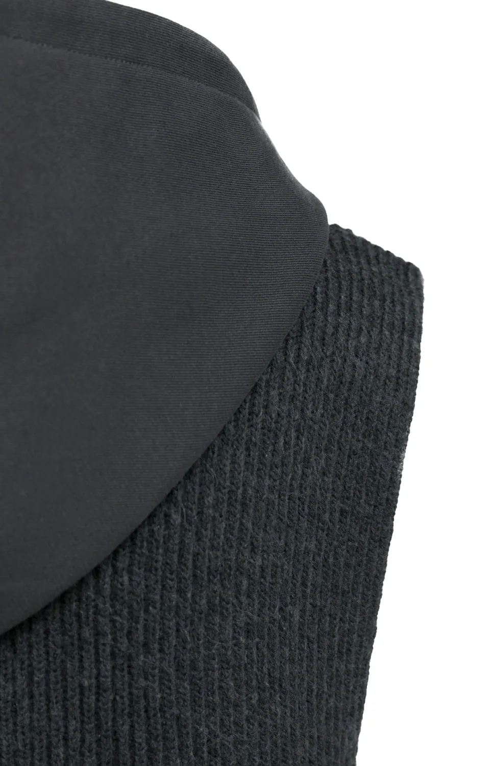 Sleeveless Knitted Top with Jersey Hood - Hole Black