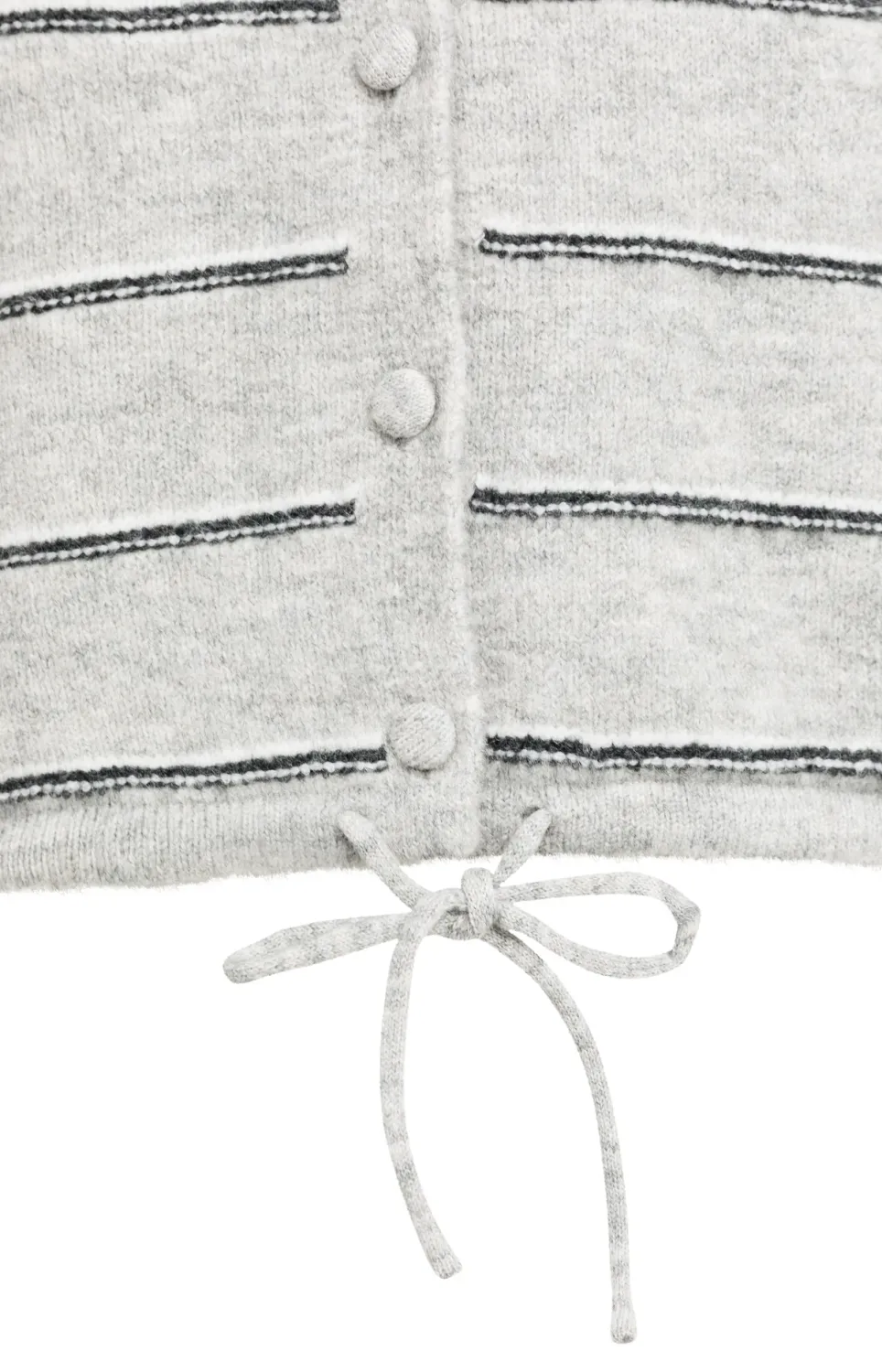 Striped Knitted Cardigan with Tie Detail - Medium Grey Melange