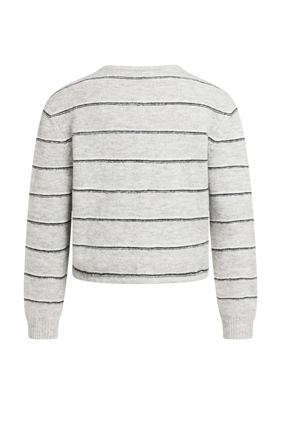 Striped Knitted Cardigan with Tie Detail - Medium Grey Melange