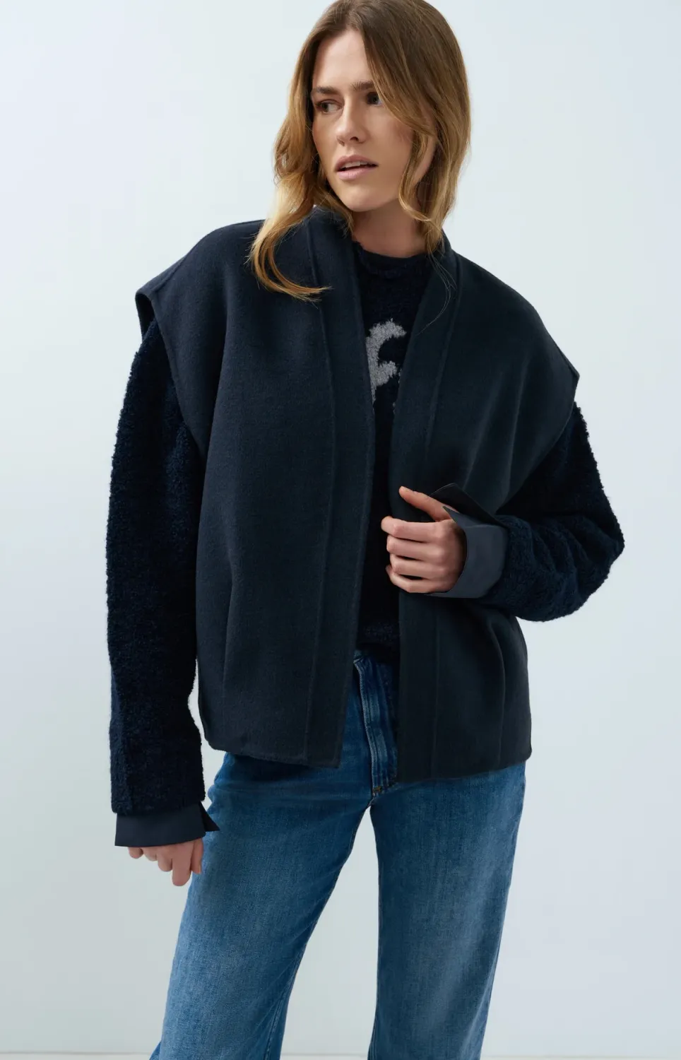Oversized Wool Blend Bodywarmer - Cat Black Melange