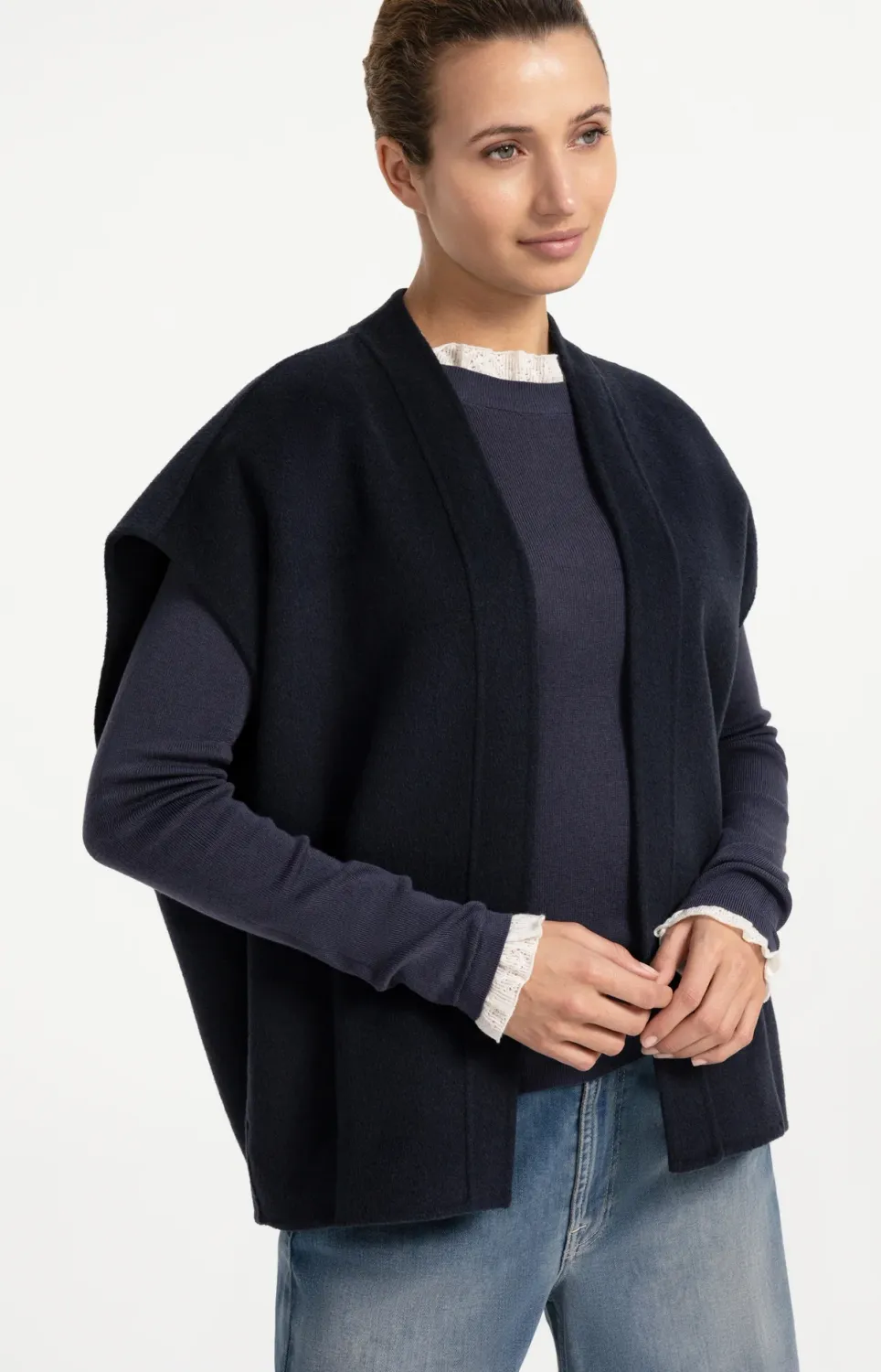 Oversized Wool Blend Bodywarmer - Cat Black Melange