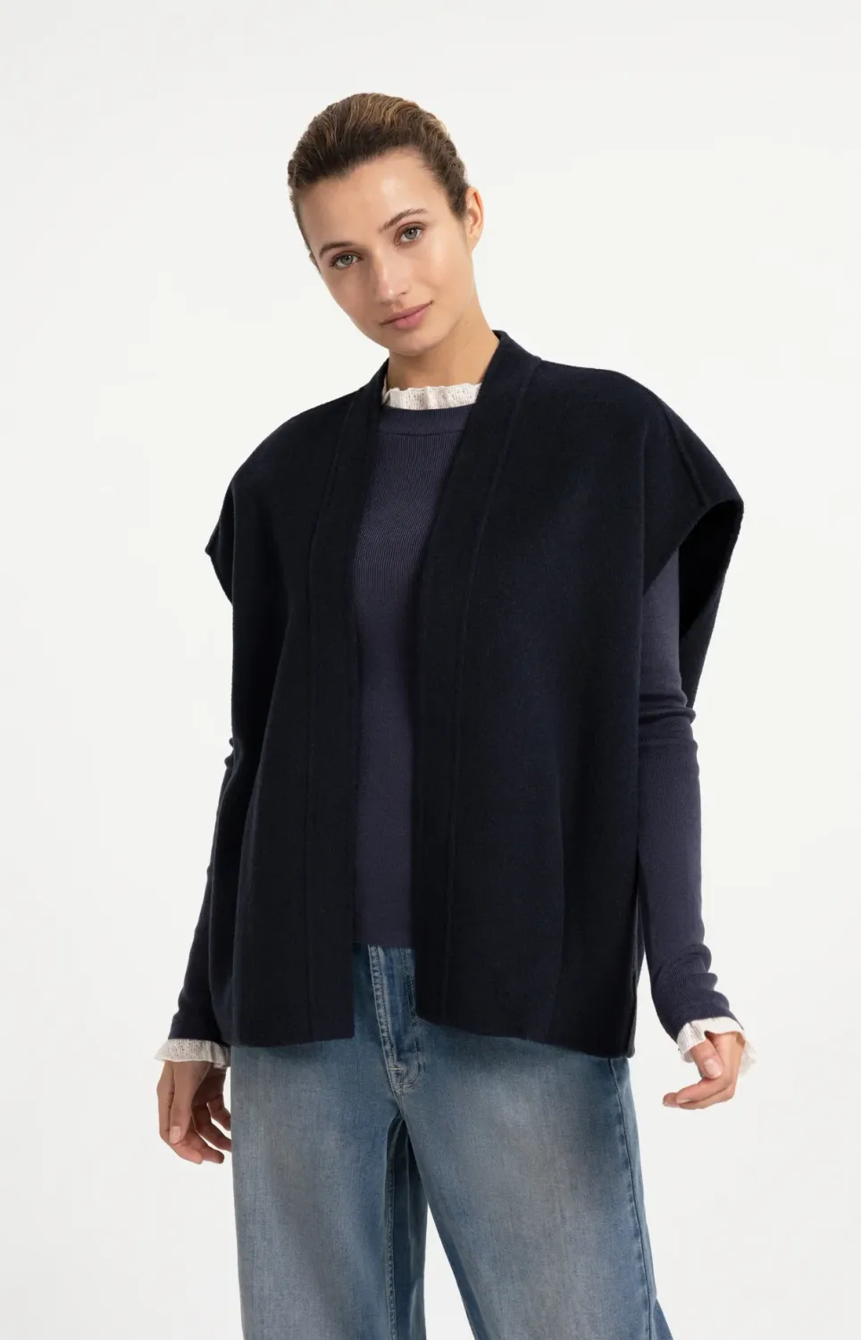 Oversized Wool Blend Bodywarmer - Cat Black Melange