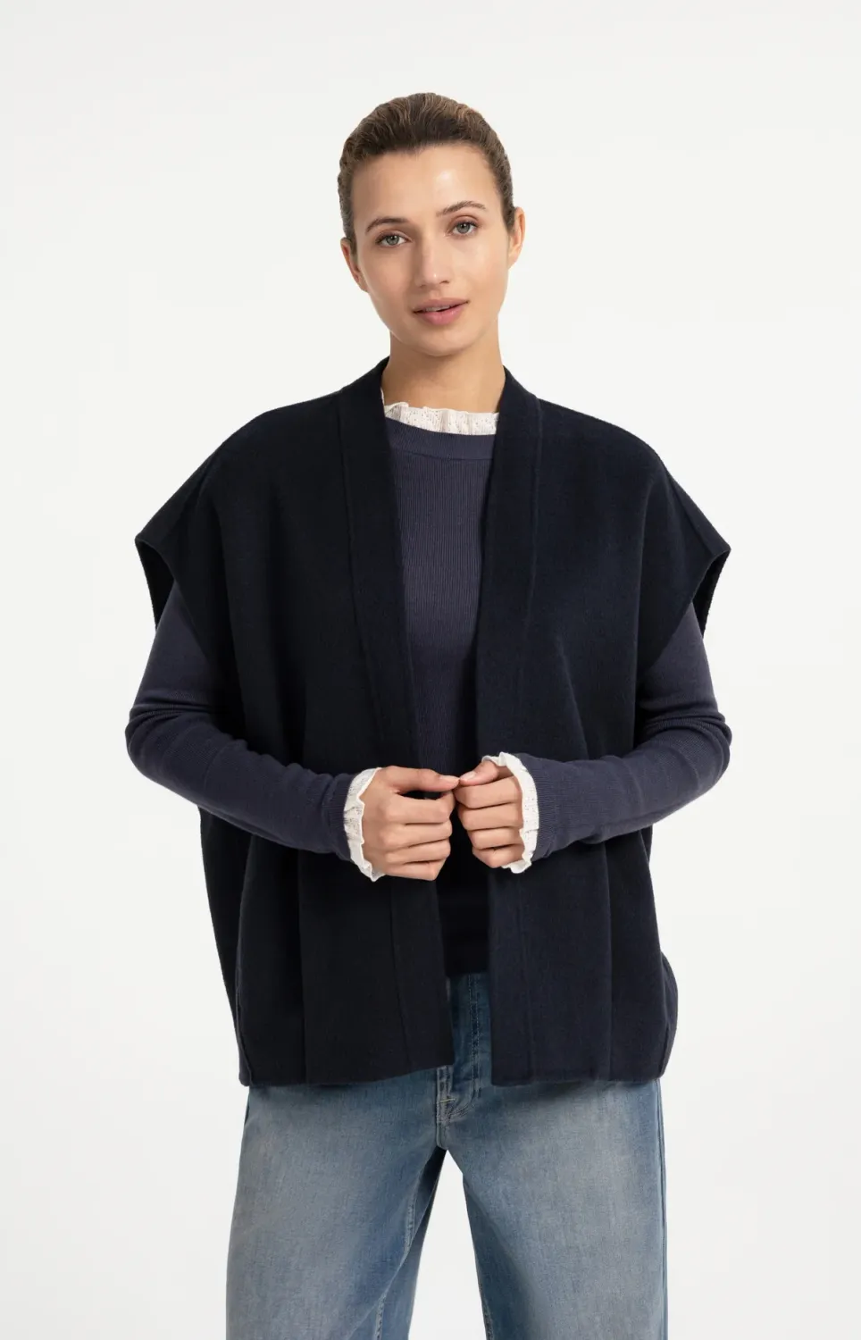 Oversized Wool Blend Bodywarmer - Cat Black Melange