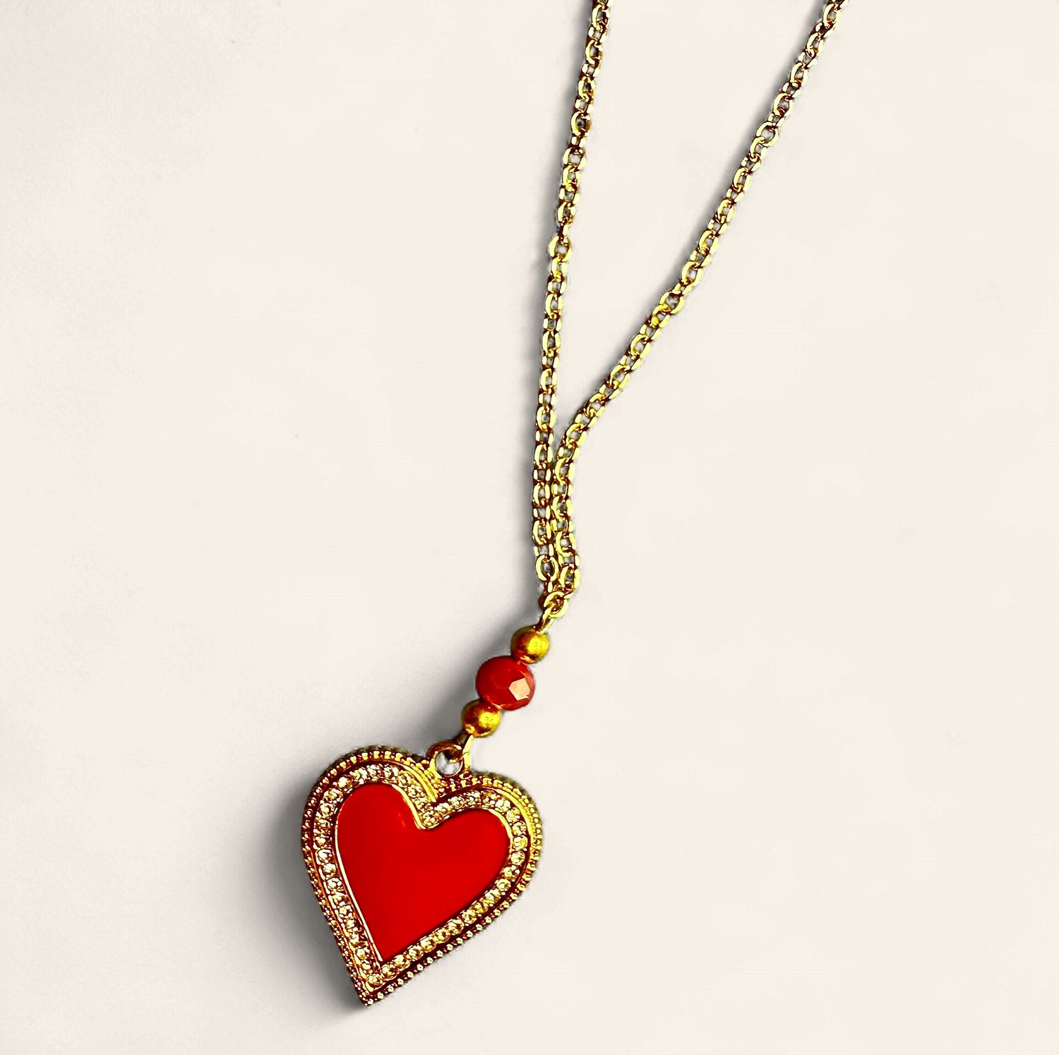 Red Heart Necklace on Gold Chain