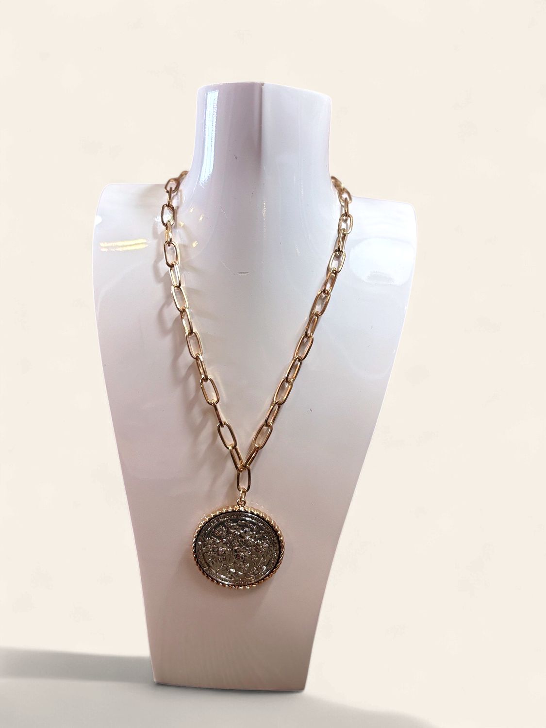 Silver and Gold Large Coin Necklace