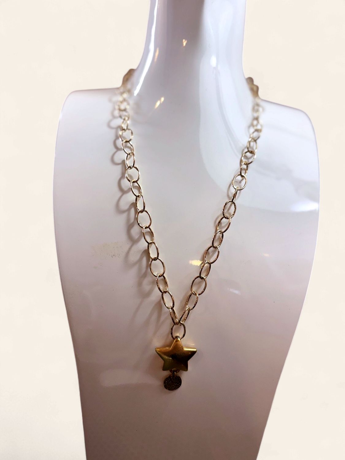Star Pendant on 24 inch Gold Link Necklace
