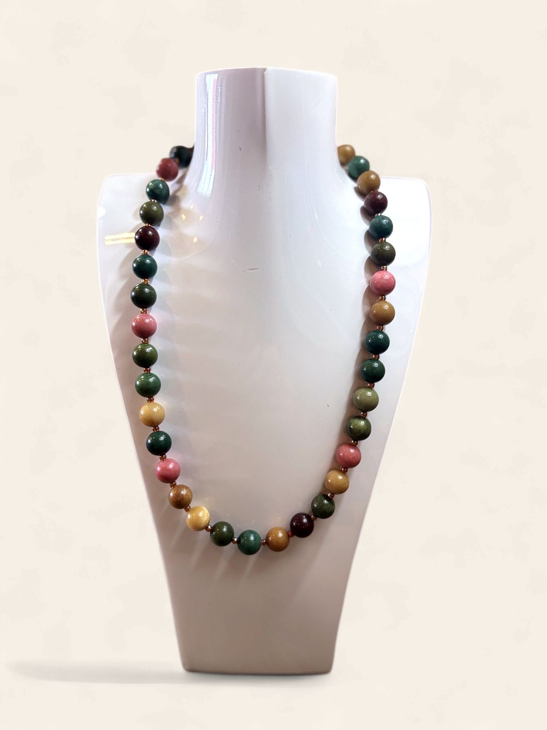Willow-Green and Mauve Beaded Necklace
