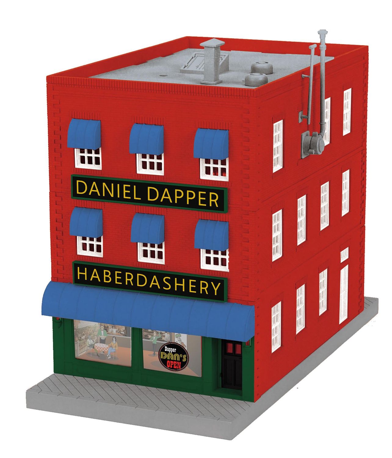 30-90567 - Dapper Dan's Haberdashery 3-Story City Building w/Fire Escape &amp; Blinking Sign