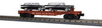 30-76873 - Pennsylvania Flat Car w/(2) ‘57 Chevy Nomads (Black)