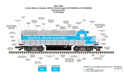 30138409S - Central Maine &amp; Quebec GP38-3 Cab # 3816 ( 3-Rail )