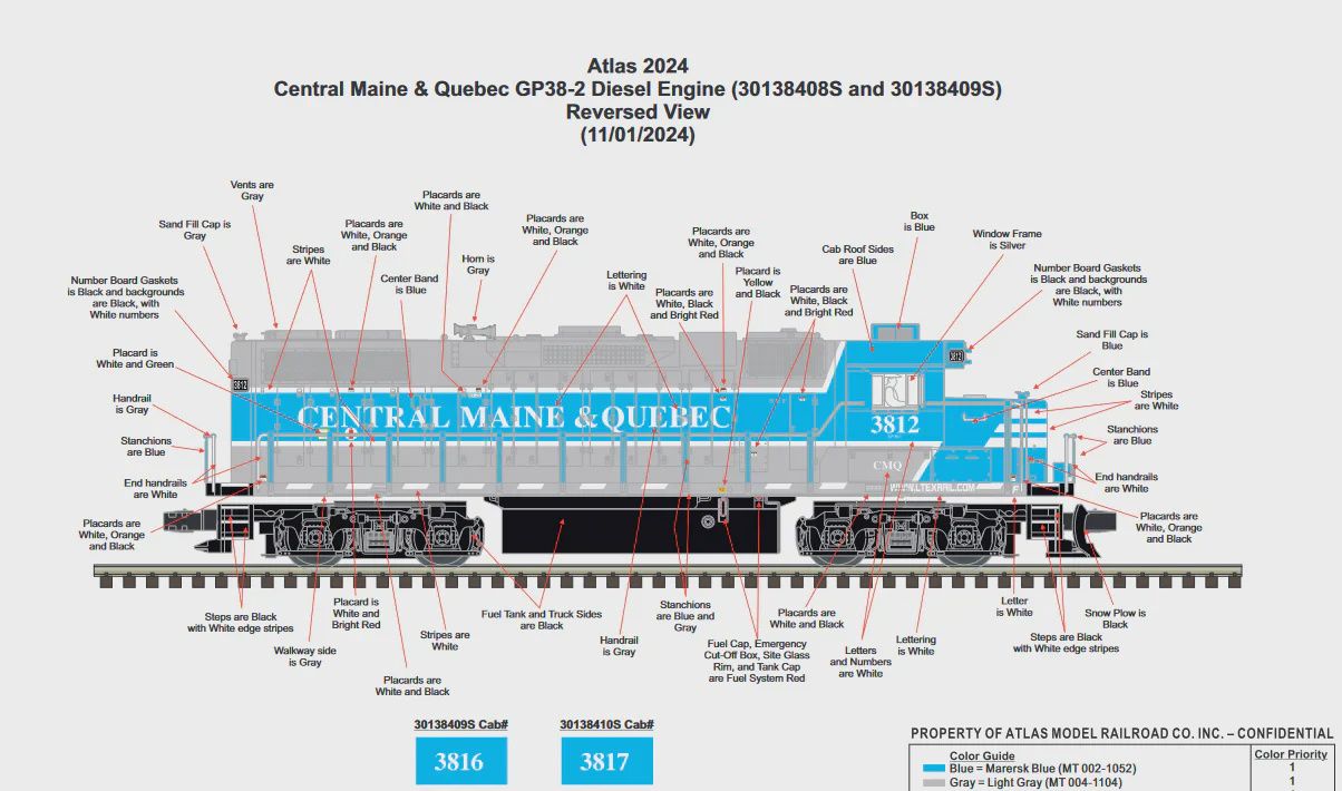 30138410S - Central Maine &amp; Quebec GP38-3 Cab # 3817 ( 3-Rail )