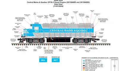 30138410S - Central Maine &amp; Quebec GP38-3 Cab # 3817 ( 3-Rail )