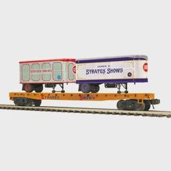 3002597 - PREMIER FLAT CAR W/TWO 20' TRAILERS STRATES SHOWS #16