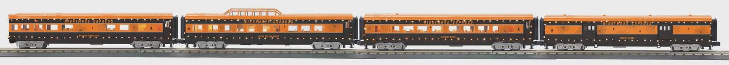 30-68282 - O Gauge RailKing Halloween 4-Car 60’ Streamlined Passenger Set w/LED Lights