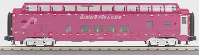 30-68297 - O Gauge RailKing Cancer Awareness 60’ Streamlined Full-Length Vista Dome Car w/LED Lights