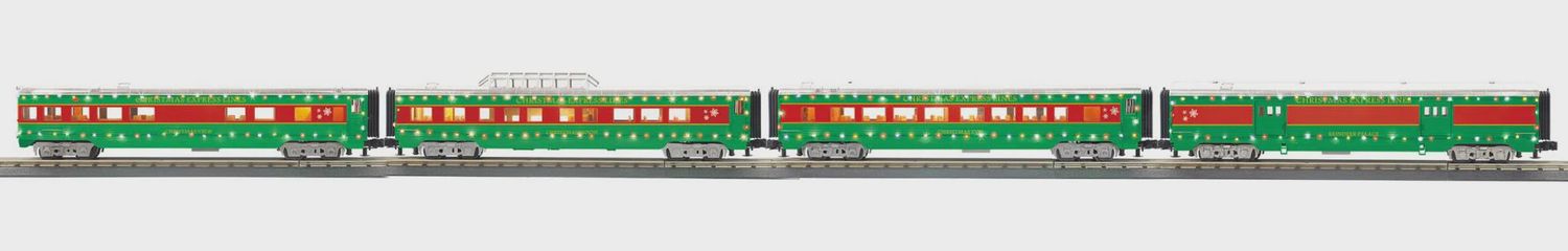 30-68286 - O Gauge RailKing Christmas 4-Car 60’ Streamlined Passenger Set w/LED Lights