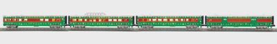 30-68286 - O Gauge RailKing Christmas 4-Car 60’ Streamlined Passenger Set w/LED Lights