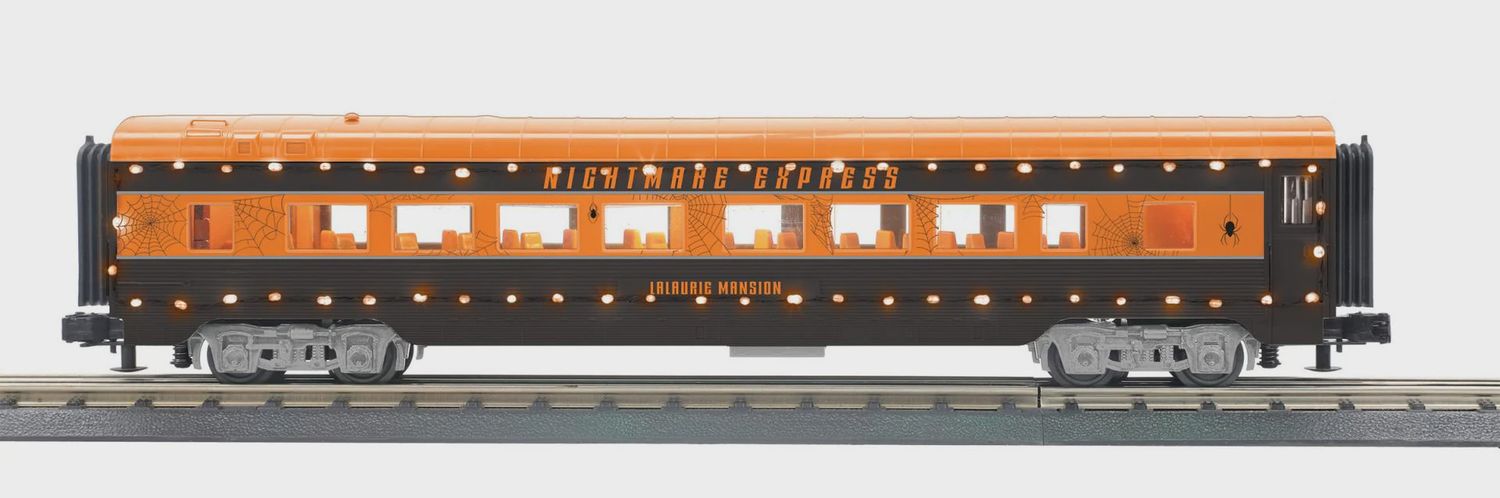 30-68284 - O Gauge RailKing Halloween 60’ Streamlined Coach Car w/LED Lights