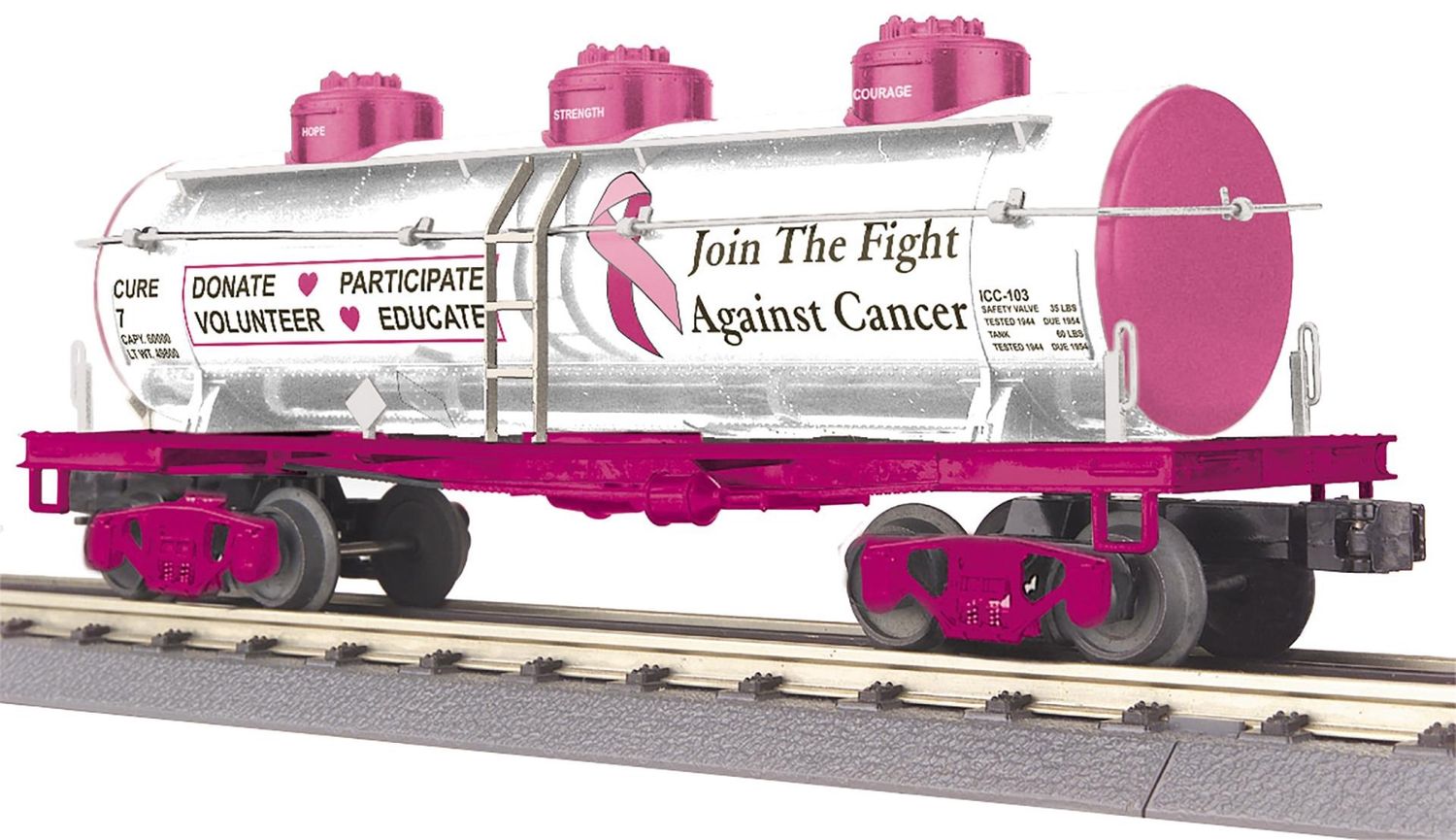 30-73672 - ( Cure 7 ) Cancer Awareness Custom MTH 3-Dome Railking Tank Car