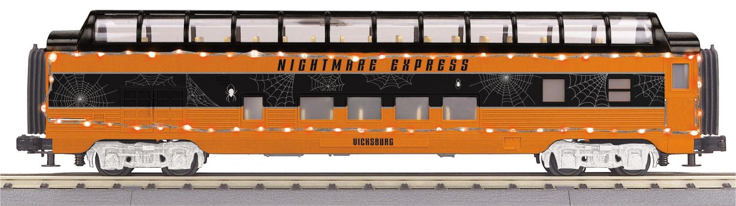 30-68305 - O Gauge RailKing Halloween 60’ Streamlined Full-Length Vista Dome Car w/LED Lights