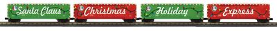 30-70170 - O Gauge RailKing Christmas 4-Car 50’ Double Door Plugged Boxcar Set With LED Lights Set