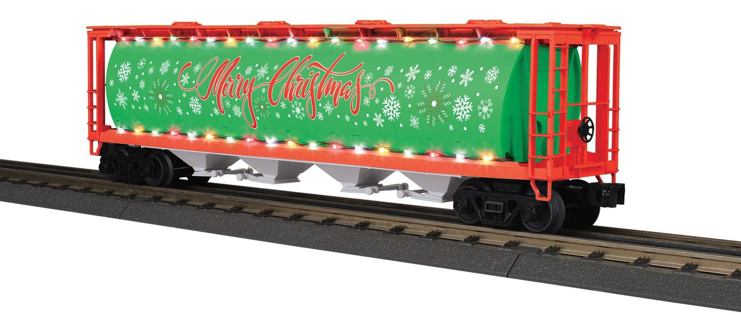 30-75792 - O Gauge RailKing Christmas 4-Bay Cylindrical Hopper Car with LEDs