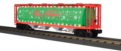30-75792 - O Gauge RailKing Christmas 4-Bay Cylindrical Hopper Car with LEDs